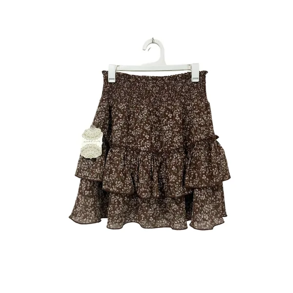 Altar’d State Brown Floral Ruffle Mini Skirt XS NWT Boho‎ Cottagecore - Image 2