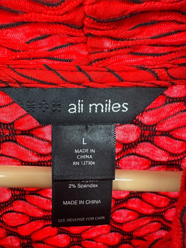 Ali Miles Red black Textured Knit Turtleneck tunic Top L stretch casual career - Image 7