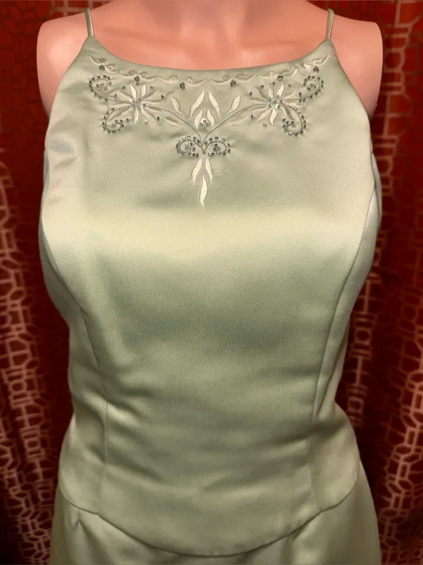 Vintage Y2K Dave & Johnny Laura Ryner Sage Green Satin Skirt Set Size 7-8 - Image 2