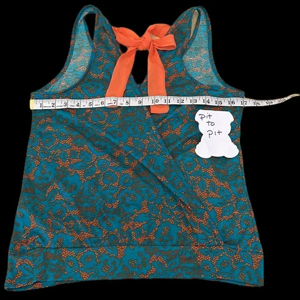 Lily Star beautiful vibrant teal & orange wrap back tank top w/ orange ties - Image 4