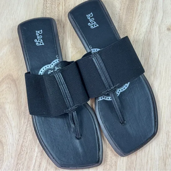 Ragg Elastic Strap Square Toe Slide‎ Thong Sandals Black Size 6 - Image 10