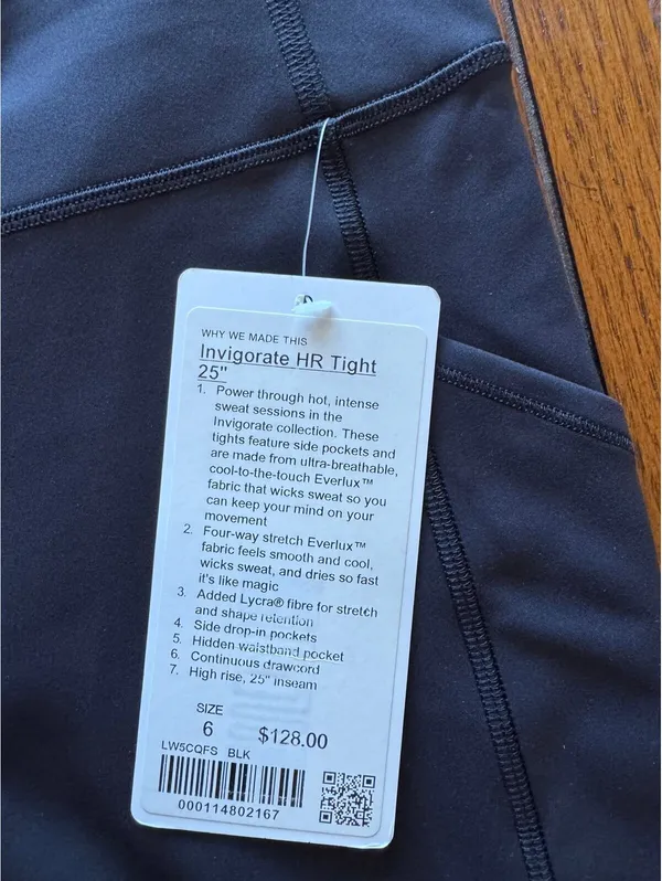 Lululemon Invigorate High Rise 25” With Pockets Black Size 6 NWT - Image 4