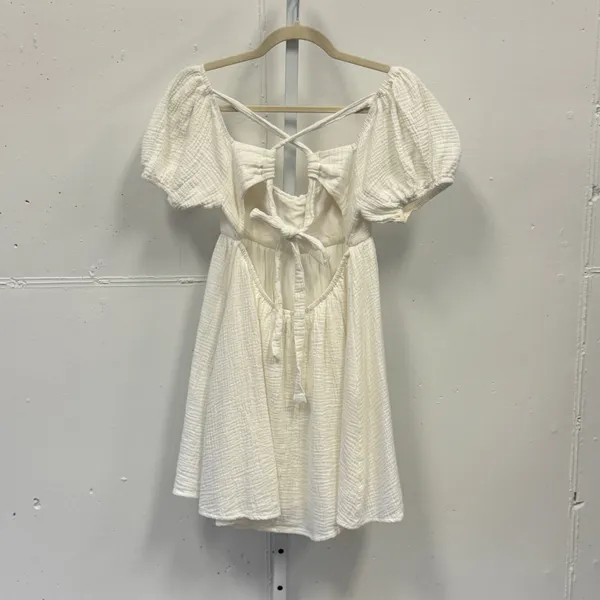 Princess Polly Gauze Off White Textured Puff Sleeve Open Back Mini Dress Size 4‎ - Image 2