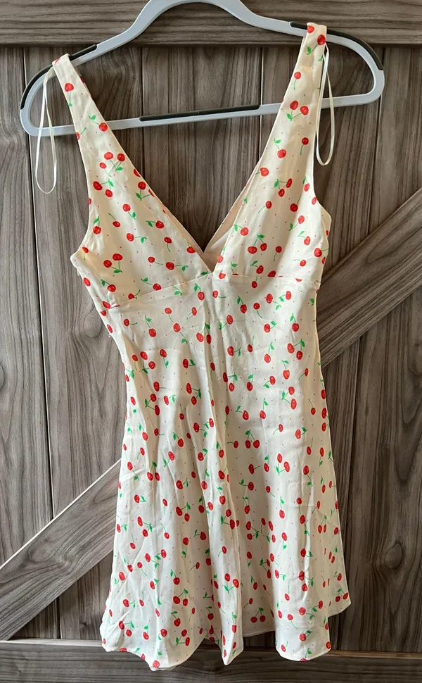 ZARA Satin Effect Cherry Print Dress - Image 5