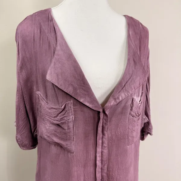 Free People Purple Acid Wash Oversized V-Neck Tunic Blouse Womens Medium - Image 4