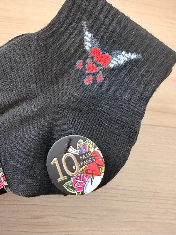 Ed Hardy Black Crew Socks with Rose Embroidery -10 Pack - Image 6