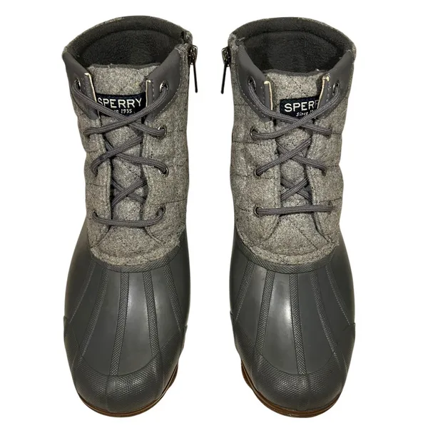 Sperry Saltwater Grey Quilted Wool Waterproof Duck Boots STS81993 Women 7.5M - Image 10