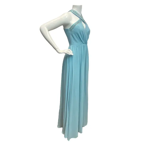 Lulus‎ Women's XS Beaded Twist Front Prom Blue Bridesmaid Chiffon Maxi Dress - Image 7