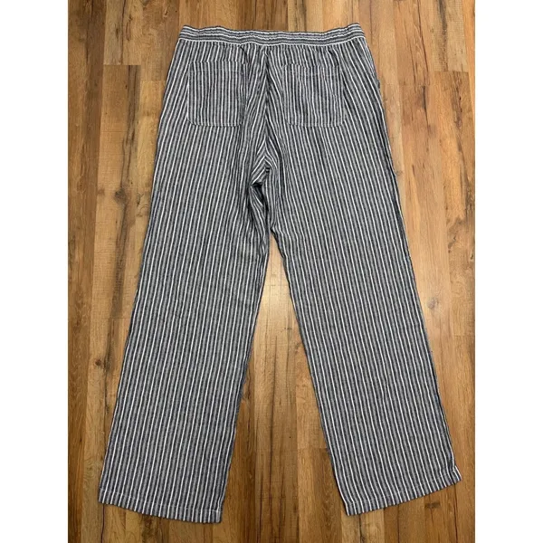 Old Navy XL Tall Linen Blend Wide Leg Pants Blue White Stripe Drawstring - Image 3