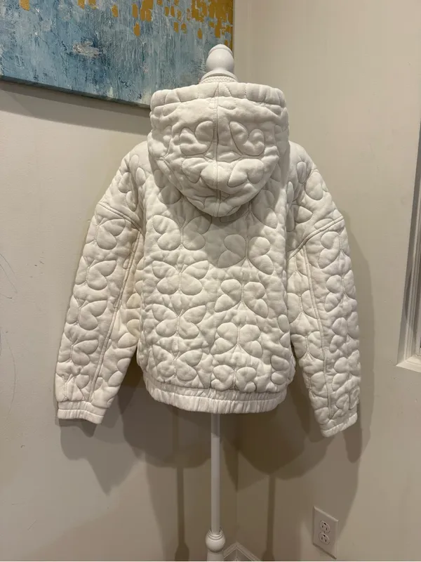 BDG Cream Quilted Hooded Zip-Up Sweatshirt - Image 3