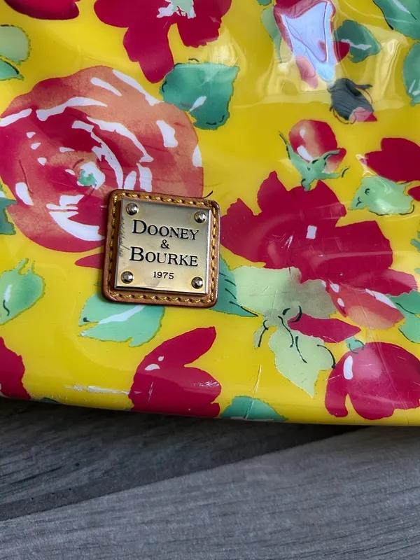 Dooney & Bourke Yellow Floral Patent Tote with Brown Straps - Image 2