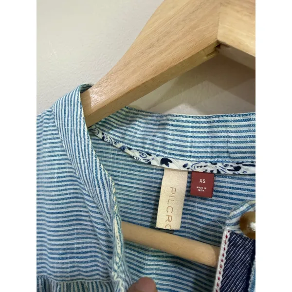 Pilcro and the Letterpress Blue White Pinstripe Cotton Button Up Shirt XS - Image 5