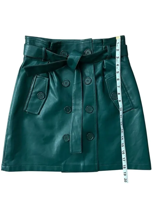 Forever 21 Faux Leather Wrap Belted Mini Skirt Green Size Medium - Image 8