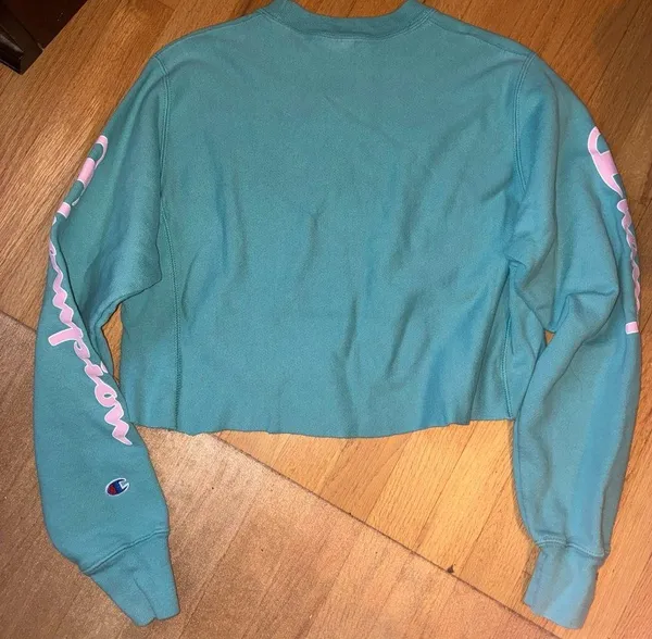 Champion Teal Crewneck Sweatshirt with Light Pink Logo - Image 2