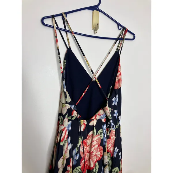 Lucy Paris Maxi Dress Womens S Navy Floral Excellent V-Neck Strappy Open Back - Image 10