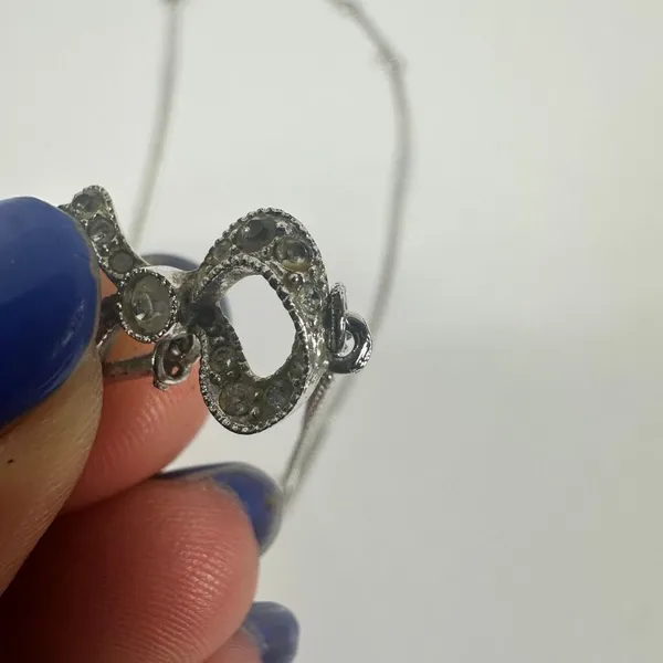 Christian Dior Letter “D” Y-Drop Silver Tone Rhinestone Pendant Necklace - Image 4