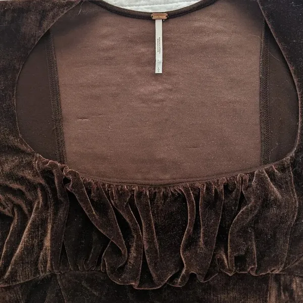 Free People Hold Me Velvet Puff Sleeve Women's Brown Long Sleeve Sz LRG - Image 5
