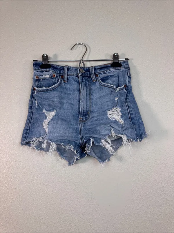Abercrombie & Fitch Blue High Rise Mom Jeans Shorts Womens 0 Festival Distressed - Image 9