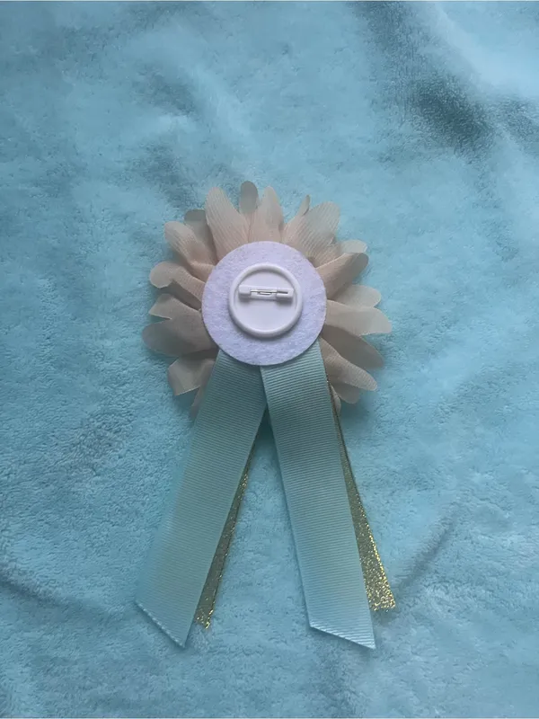 Floral Maternity Sash Belt and brooch in Blue, Cream & Tan - Image 8