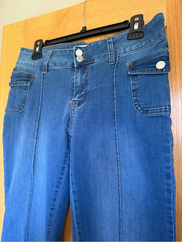 Telepatia Front Seam Flare Bootcut Jeans Blue Denim Stretch Women's Size 11/30 - Image 2
