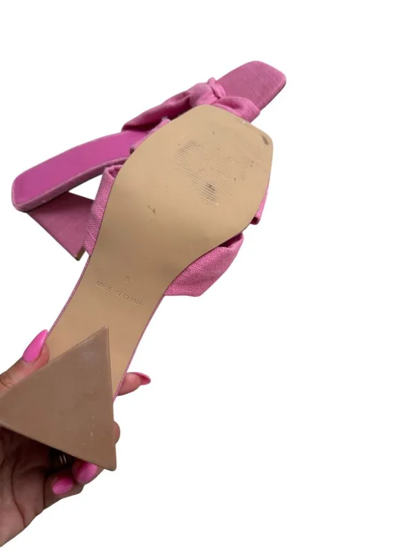 PRINCESS POLLY Pink Linen Knot Heels Sandals Sz 8 - Image 4
