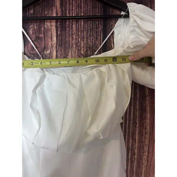 White Oversize Puff Sleeve Mini Sheath Dress Romantic Idem Ditto Party Prom SZ S - Image 3