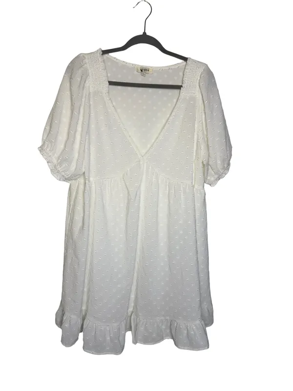 ✨🤍 Umgee Swiss Dot Babydoll‎ Mini Dress Size Large White Puff Sleeve Boho 🤍✨ - Image 2