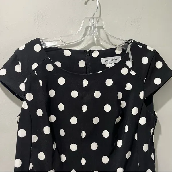 Shelby Palmer Retro Mod Polka Dot Black White‎ Pleated Shift Dress Size 8 - Image 4