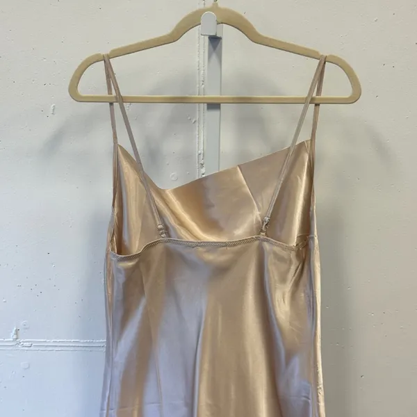 Ekouaer Champagne Gold Satin Cowl Neck Midi Slip Dress Women's Medium Adjustable - Image 5