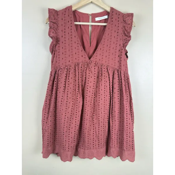 Mustard Seed Rust Eyelet Romper Dress Women’s S Terracotta Ruffle Boho Playsuit - Image 2
