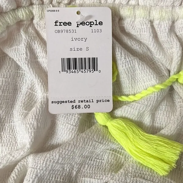 FREE PEOPLE Ivory No More Tiers Strapless Crop Top women’s Size Small‎ NEW - Image 4