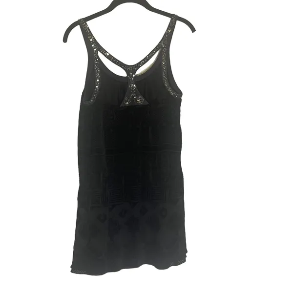 Free People Women's Size 6 Small Black Velvet‎ Sequin Wymsgoth Romantic Top - Image 6