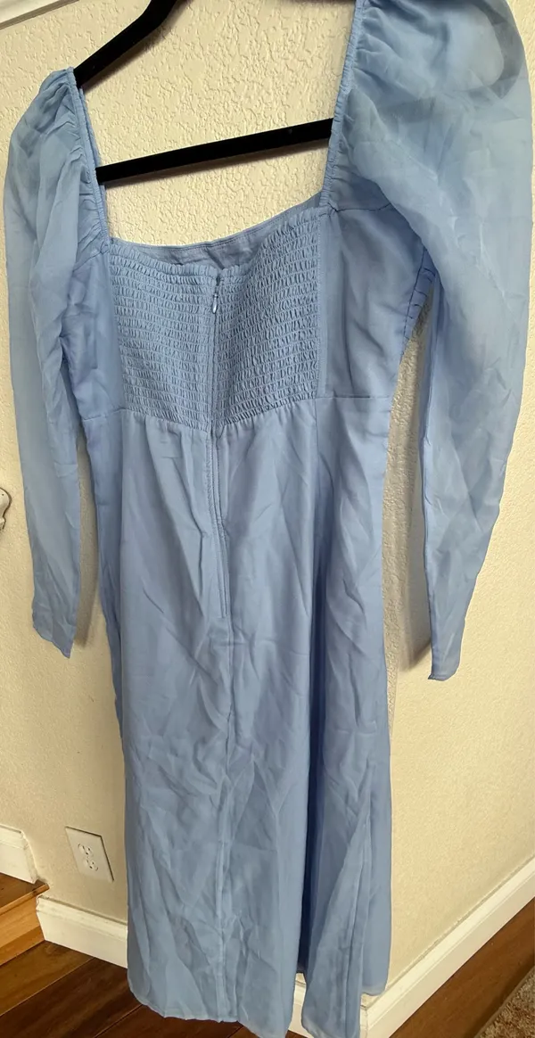 Abercrombie and fitch chiffon midi dress puff sleeve blue new - Image 3