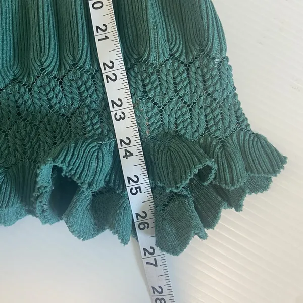 Free People Fire Island Blouse‎ Crochet Top 3/4 Sleeve Knit Green size M Boho - Image 12