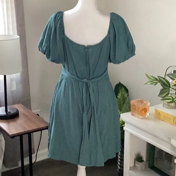 Trixxi Green Ruched Puff Sleeve Mini Dress - Image 2