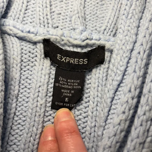 Y2K Express Light Blue Knit Hooded Sweater‎ Merino Wool Blend Womens S Cottage - Image 2