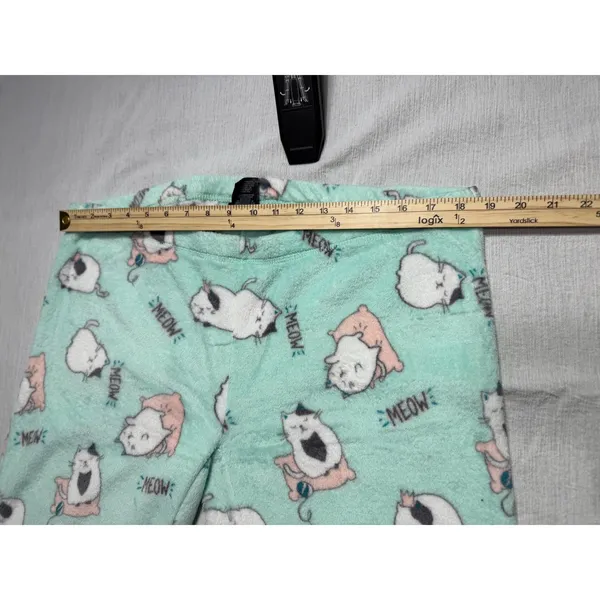 Joe Boxer Women's Pajama Set XL Teal Long Sleeve Top Mint Green Cat Fleece Pants - Image 12