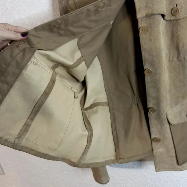 Spiegel Army Style Jacket Coat Womens Size 14 Leather Tan Vintage Vtg - Image 3