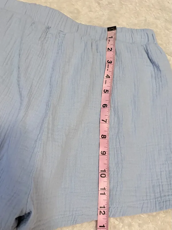 Shein medium Women's Light Blue Gauze Short-Sleeve Top & Shorts Set - Image 10