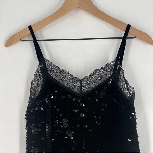 Guess Liu Velvet Sequin Stretch Black Lace Slip Mini Dress NWT‎ Size XS - Image 3