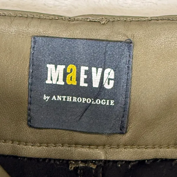 Maeve Anthropologie The Colette Faux Leather Wide Leg Pants‎ Olive Green Size 26 - Image 2
