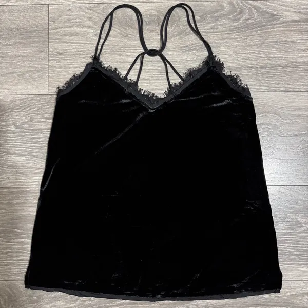 Abercrombie & Fitch Black Y2K Velvet Lace Trim Cami Tank Whimsigoth‎ Top Women S - Image 4