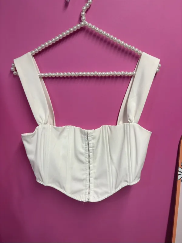 White fox White Structured Corset Crop Top with Wide Straps - Image 2