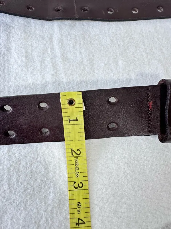 Leather Belt Size L Brown Double Prong Silver Buckle Waist Band Unisex Western - Image 6