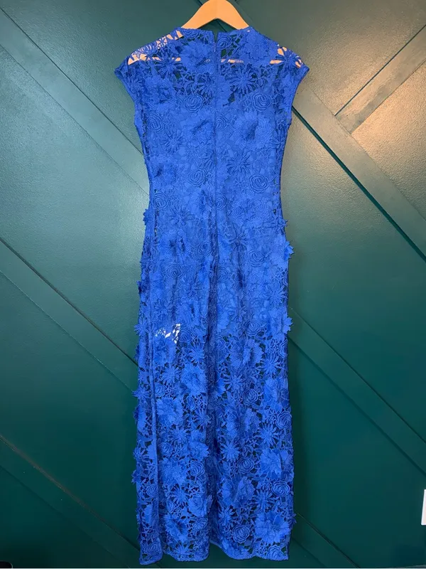 Miss Rosier Jochebed Blue Floral Appliqué Maxi Dress with Cut-Outs NWT - Image 3