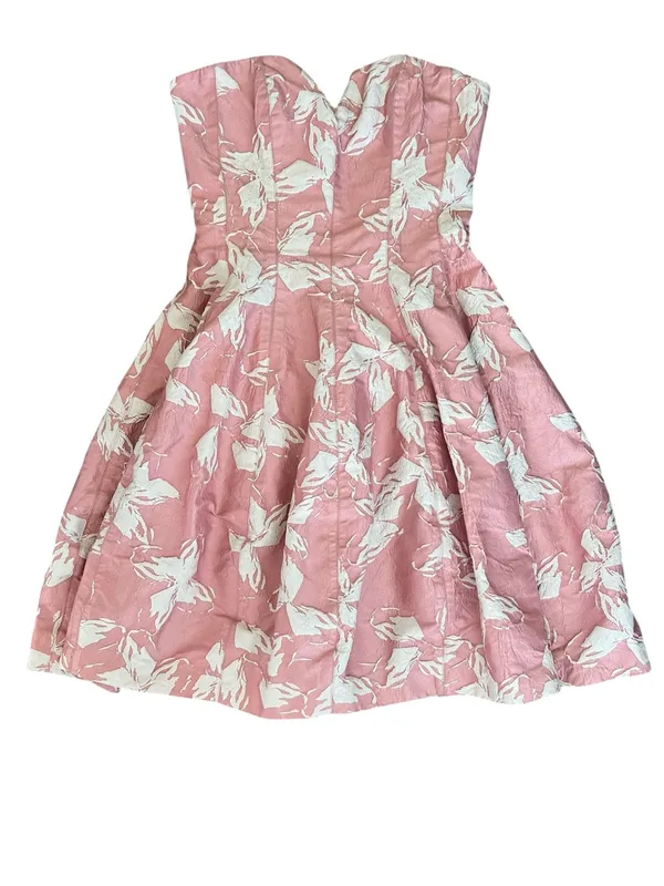 Halston Heritage Women’s Vie En Rose Strapless Pink White Floral Jacquard Dress - Image 13