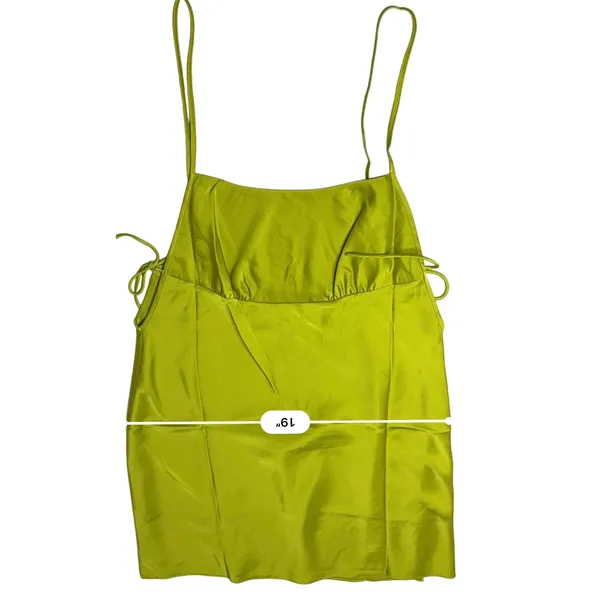 Rumored Meadow Mini Dress LARGE‎ Square Neck Green Satin Empire Cocktail NEW - Image 5