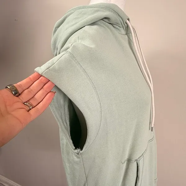 Everlane Organic Cotton Short Sleeve Hoodie Sage Green Small French Terry - Image 5