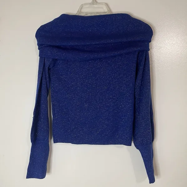 Anthropologie Sensual Off-the-Shoulder blue shimmer wool Sweater small - Image 6