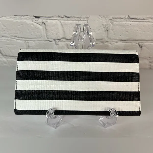 Kut From The Kloth Black White Striped‎ Slim Trifold Wallet Vegan Leather NEW - Image 2